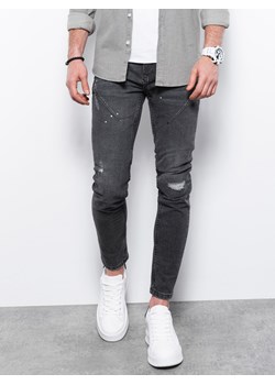 Spodnie męskie jeansowe z przetarciami i dziurami SKINNY FIT P936 - czarne ze sklepu ombre w kategorii Jeansy męskie - zdjęcie 142719695