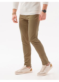 Spodnie męskie chinosy SLIM FIT P1059 - beżowe ze sklepu ombre w kategorii Spodnie męskie - zdjęcie 142719817