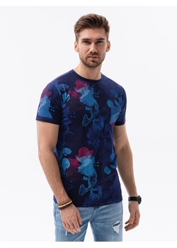 T-shirt męski z nadrukiem S1377 - ciemnoniebieski ze sklepu ombre w kategorii T-shirty męskie - zdjęcie 142720599