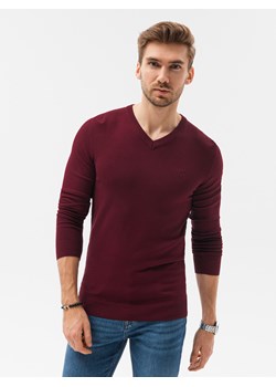 Sweter męski z haftem E191 - bordowy ze sklepu ombre w kategorii Swetry męskie - zdjęcie 142720627