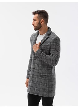 Jednorzędowy płaszcz męski w kratę - czarny V2 C499 ze sklepu ombre w kategorii Płaszcze męskie - zdjęcie 142722128