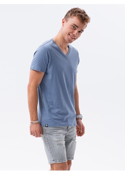 Klasyczna męska koszulka z dekoltem w serek BASIC - granatowa V20 S1369 ze sklepu ombre w kategorii T-shirty męskie - zdjęcie 142722157