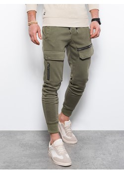 Spodnie męskie dresowe joggery P905 - khaki ze sklepu ombre w kategorii Spodnie męskie - zdjęcie 142722649