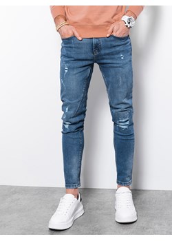 Spodnie męskie jeansowe z przetarciami SLIM FIT P935 - niebieskie ze sklepu ombre w kategorii Jeansy męskie - zdjęcie 142748186