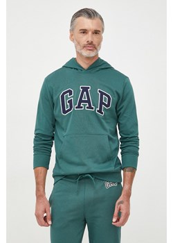 GAP bluza męska kolor zielony z kapturem z aplikacją ze sklepu ANSWEAR.com w kategorii Bluzy męskie - zdjęcie 142758285