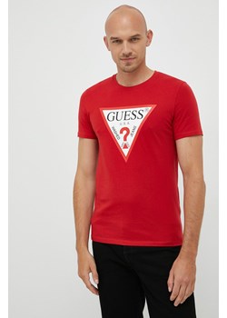 Guess t-shirt bawełniany kolor czerwony z nadrukiem ze sklepu ANSWEAR.com w kategorii T-shirty męskie - zdjęcie 142884258