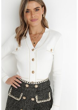 Biały Kardigan Patli ze sklepu Born2be Odzież w kategorii Swetry damskie - zdjęcie 142904388