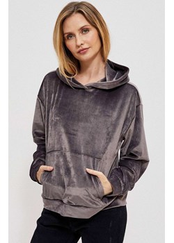 Welurowa szara rozpinana bluza z kapturem 3912, Kolor szary, Rozmiar L, Moodo ze sklepu Primodo w kategorii Bluzy damskie - zdjęcie 142964647