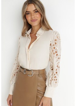 Jasnobeżowa Koszula z Koronkowymi Rękawami Laeneis ze sklepu Born2be Odzież w kategorii Koszule damskie - zdjęcie 142989779