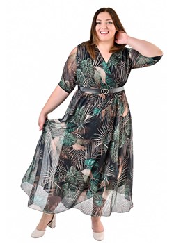 Sukienka FSU1087 CZARNY zielono beżowe liście zielony szyfon ze sklepu fokus.pl w kategorii Sukienki - zdjęcie 143079686