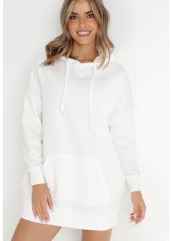 Biała Bluza z Kapturem Dagdere ze sklepu Born2be Odzież w kategorii Bluzy damskie - zdjęcie 143223916