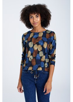Prosty sweter z troczkiem w barwny nadruk ze sklepu Greenpoint.pl w kategorii Swetry damskie - zdjęcie 143249335