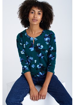 Ciemnozielona bluzka z nadrukiem w kwiaty, długi rękaw ze sklepu Greenpoint.pl w kategorii Bluzki damskie - zdjęcie 143249346