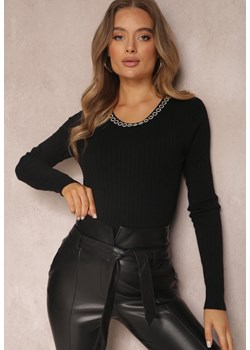 Czarny Sweter z Cyrkoniami Vihi ze sklepu Renee odzież w kategorii Swetry damskie - zdjęcie 143481165