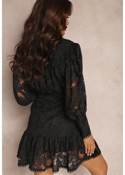 Czarna Sukienka Koronkowa z Falbanką Hermamna ze sklepu Renee odzież w kategorii Sukienki - zdjęcie 143586956