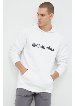 Columbia bluza CSC Basic Logo męska kolor biały z kapturem z nadrukiem 1681664 ze sklepu ANSWEAR.com w kategorii Bluzy męskie - zdjęcie 143663788