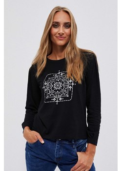 Bluzka z długimi rękawami i metalicznym printem czarna ze sklepu Moodo.pl w kategorii Bluzki damskie - zdjęcie 143699427
