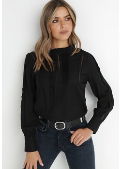 Czarna Bluzka Ażurowa z Falbanką Lalolea ze sklepu Born2be Odzież w kategorii Bluzki damskie - zdjęcie 143700497