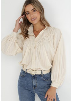 Beżowa Koszula Oversize Megona ze sklepu Born2be Odzież w kategorii Koszule damskie - zdjęcie 143702507