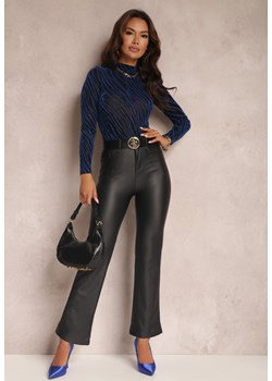 Czarne Spodnie Dzwony z Imitacji Skóry Ocieplone Kirgeiss ze sklepu Renee odzież w kategorii Spodnie damskie - zdjęcie 143745808