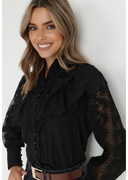 Czarna Koszula z Falbanką i Koronką Mirrei ze sklepu Born2be Odzież w kategorii Koszule damskie - zdjęcie 143748829