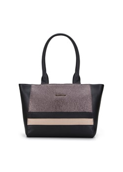 Torebka shopperka z ekoskóry z metaliczną wstawką i paskami czarna ze sklepu WITTCHEN w kategorii Torby Shopper bag - zdjęcie 143749607