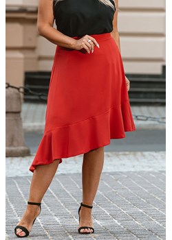 Spódnica trapezowa elegancka z asymetryczną falbanką GALINA czerwona ze sklepu karko.pl w kategorii Spódnice - zdjęcie 143826047