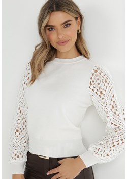 Biały Sweter Szydełkowy Karolina ze sklepu Born2be Odzież w kategorii Swetry damskie - zdjęcie 144101406
