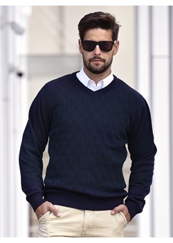 Sweter męski w serek - Alex - granat - M ze sklepu Swetry Lasota w kategorii Swetry męskie - zdjęcie 144149179