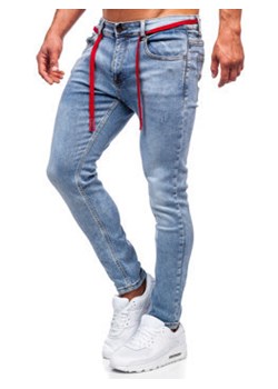 Niebieskie spodnie jeansowe męskie skinny fit Denley KX555-1 ze sklepu Denley w kategorii Jeansy męskie - zdjęcie 144264456