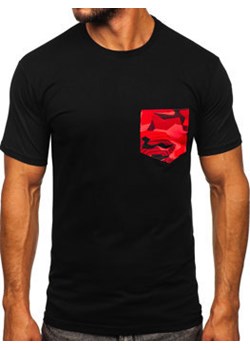Czarno-czerwony bawełniany t-shirt męski z kieszonką z nadrukiem moro Bolf 14507 ze sklepu Denley w kategorii T-shirty męskie - zdjęcie 144264587