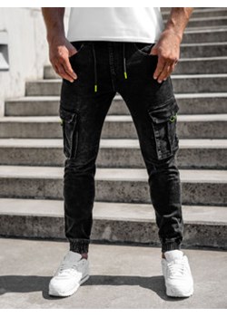 Czarne spodnie jeansowe joggery bojówki męskie Denley KA9581 ze sklepu Denley w kategorii Jeansy męskie - zdjęcie 144264615