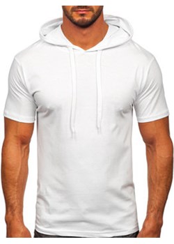 Biały bawełniany t-shirt męski bez nadruku z kapturem Bolf 14513 ze sklepu Denley w kategorii T-shirty męskie - zdjęcie 144264637