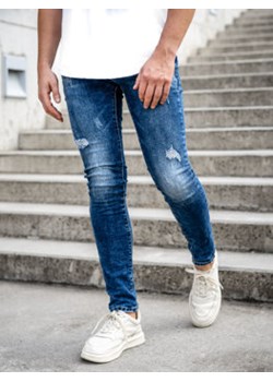 Granatowe spodnie jeansowe męskie slim fit Denley KX718A ze sklepu Denley w kategorii Jeansy męskie - zdjęcie 144264646