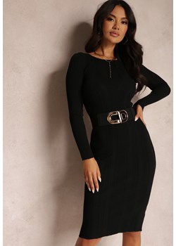 Czarna Sukienka  Dopasowana z Prążkowanej Wiskozy Nazakat ze sklepu Renee odzież w kategorii Sukienki - zdjęcie 144353089