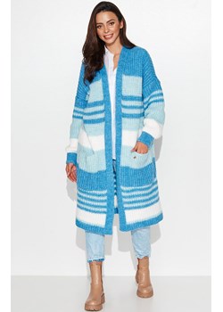 Długi sweter moherowy w paski w kolorze ecru i niebieskim NU_S90, Kolor ecru-niebieski, Rozmiar one size, NUMINOU ze sklepu Primodo w kategorii Swetry damskie - zdjęcie 144373005