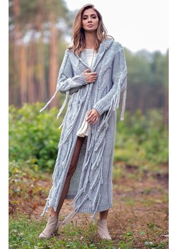 Maxi kardigan z frędzlami F742 Long, Kolor szary, Rozmiar one size, Fobya ze sklepu Primodo w kategorii Swetry damskie - zdjęcie 144448055