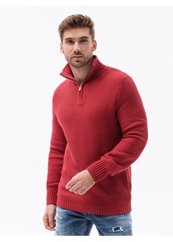 Sweter męski ze stójką - czerwony E194 ze sklepu ombre w kategorii Swetry męskie - zdjęcie 144473485