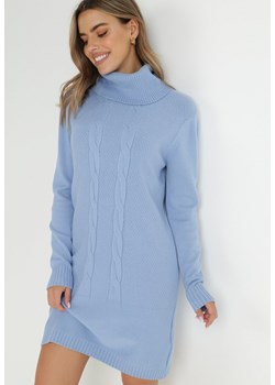 Jasnoniebieska Sukienka Sweterkowa z Golfem Satsita ze sklepu Born2be Odzież w kategorii Sukienki - zdjęcie 144524826