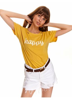 T-shirt w oryginalnym dekoltem i nadrukowanym printem ze sklepu Top Secret w kategorii Bluzki damskie - zdjęcie 144557926