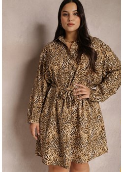 Ciemnobeżowa Sukienka Koszulowa z Wiązanym Paskiem Phaeraste ze sklepu Renee odzież w kategorii Sukienki - zdjęcie 144603338