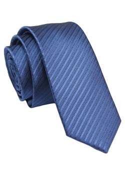 Wąski Krawat - Śledź - Alties - Granatowy w Delikatny Prążek KRALTStani0795 ze sklepu JegoSzafa.pl w kategorii Krawaty - zdjęcie 144616129
