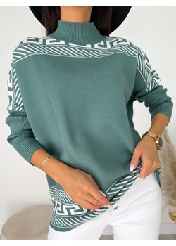 Zielono-Biały Sweter ze Wzorem ze sklepu ModnaKiecka.pl w kategorii Swetry damskie - zdjęcie 144635579
