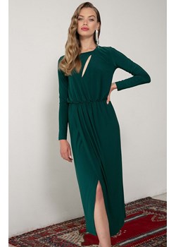 Długa sukienka z rozcięciem w dekolcie w kolorze zielonym K139, Kolor zielony, Rozmiar L, makover ze sklepu Primodo w kategorii Sukienki - zdjęcie 144696945