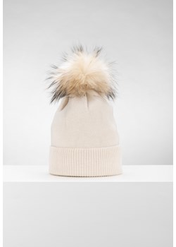 Beżowa czapka z wełną z odpinanym pomponem ze sklepu Molton w kategorii Czapki zimowe damskie - zdjęcie 144802559