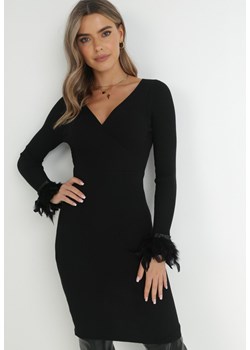 Czarna Sukienka Dzianinowa z Piórami Andwil ze sklepu Born2be Odzież w kategorii Sukienki - zdjęcie 144835948