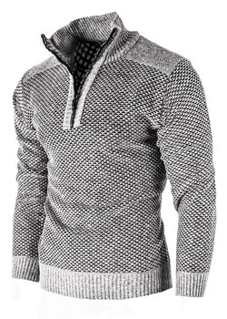 Sweter na futrze męski MQ2731 szary ze sklepu Risardi w kategorii Bluzy męskie - zdjęcie 144878526