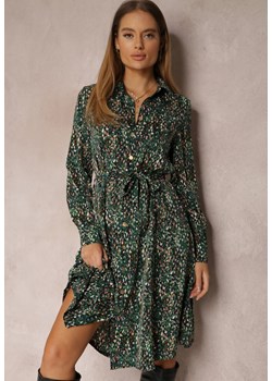 Zielona Sukienka Koszulowa w Panterkę Nillk ze sklepu Renee odzież w kategorii Sukienki - zdjęcie 144881835