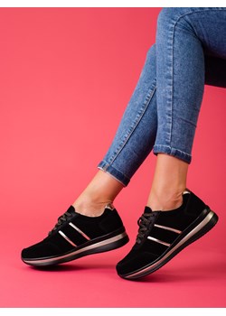 skórzane sneakersy damskie na platformie shelovet czarne ze sklepu czasnabuty.pl w kategorii Buty sportowe damskie - zdjęcie 144944055