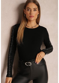 Czarny Sweter z Koronką i Cyrkoniami Attia ze sklepu Renee odzież w kategorii Swetry damskie - zdjęcie 144945185